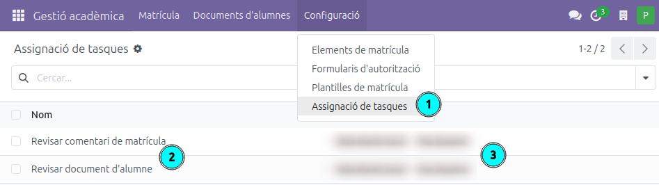 Pantalla d'assignació de tasques
