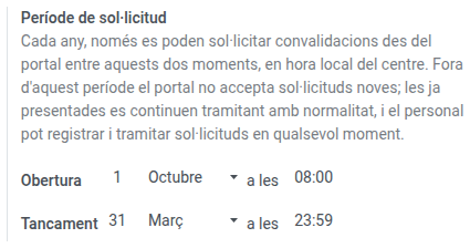 Període de sol·licitud a la configuració