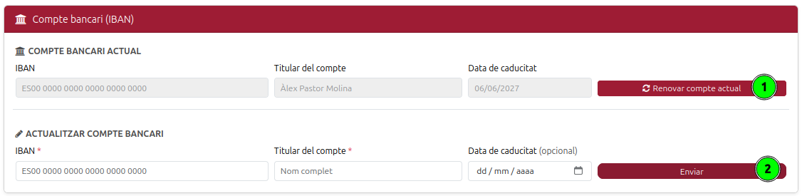 Renovar o actualitzar el compte bancari existent