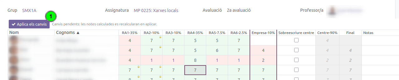 Botó Aplica els canvis amb canvis pendents
