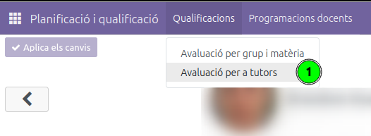 Menú Planificació i qualificació amb l'opció Avaluació per a tutors