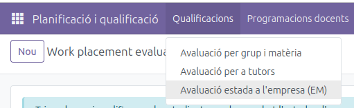 El menú d'avaluació de l'estada a l'empresa